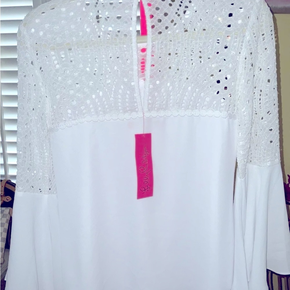 Lilly Pulitzer NWT Amenna Flounce Sleeve Top Resort White $138 Size 0,2 - Picture 6 of 7